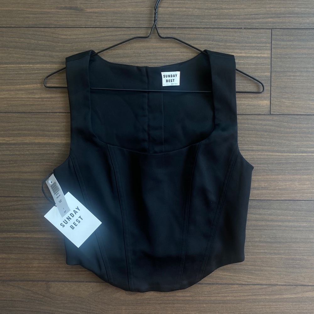 BNWT Sunday Best SHILOH Black satin Fitted Bustier Tank Top